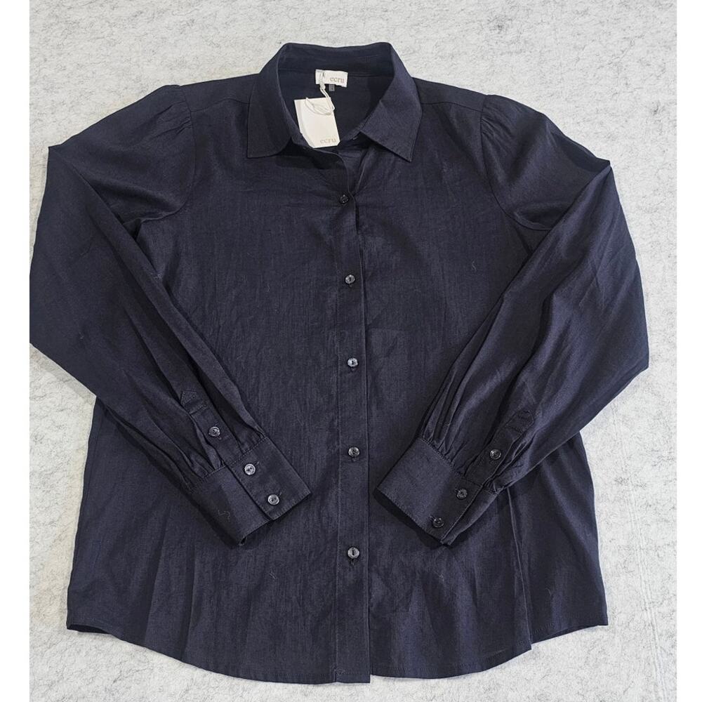 Ecru MacGraw Easy Shirt Button Up Top  Indigo Blue, Button Cuff, NWT, New, Sz S